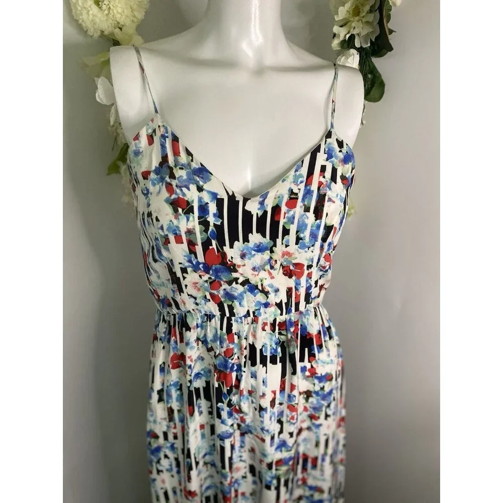 Parker Womens Silky Floral‎ Print Maxi Dress White Multi Size Extra Small EUC